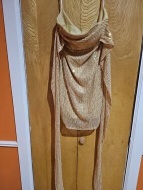 Gold Sequin Draped Party Top
